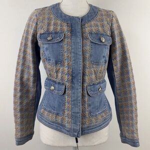 New NWT White House Black Market Women’s Denim Tweed Embroidered Jacket Size 6